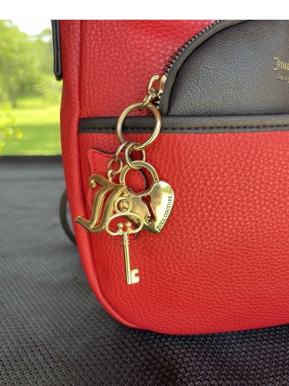 VintageY2K Juicy Couture Red and Black Logo Crossbody with Heart Lock Charm Gold